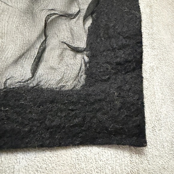 Kali Basi Artisan Handmade USA Silk Scarf Black Green Abstract Felted Deisgn - Picture 6 of 8